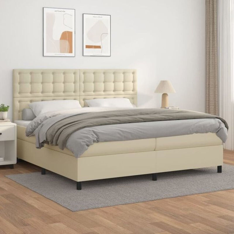 vidaxl Boxspringbett mit Matratze in Beige aus Kunstleder B/T: 200 x 200 cm - Bild 1