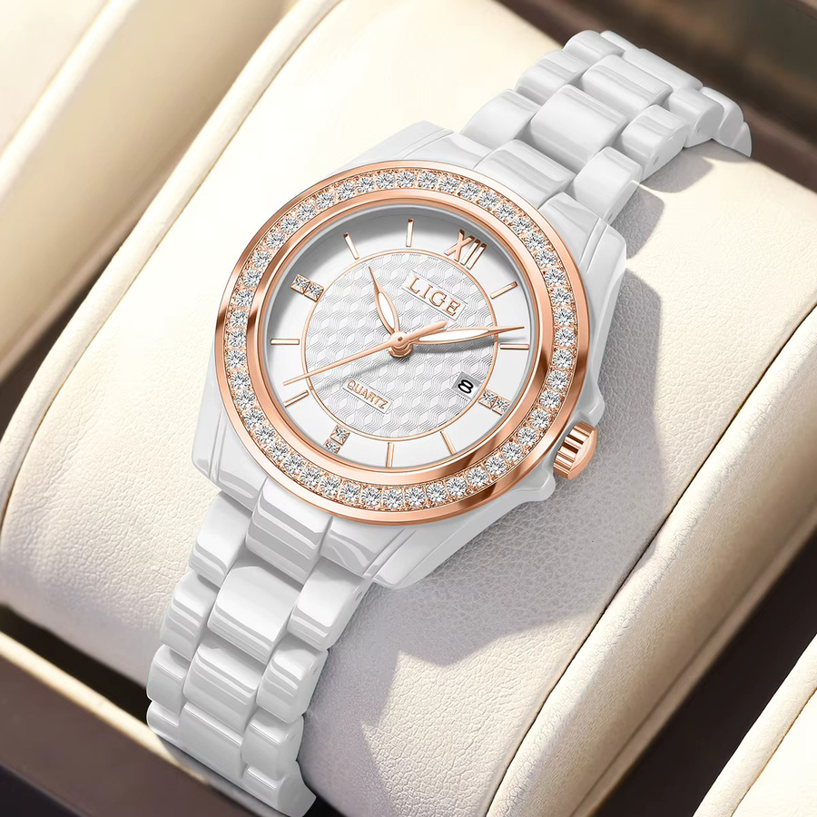 LIGE Armbanduhr Keramik, Quarz, Weiß, Damen - Bild 2