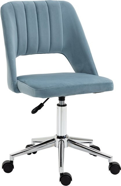 Vinsetto Drehstuhl aus Samt in Blau, ergonomischer Bürostuhl mit Höhenverstellung und Rollen für Wohnzimmer und Home Office - Bild 1