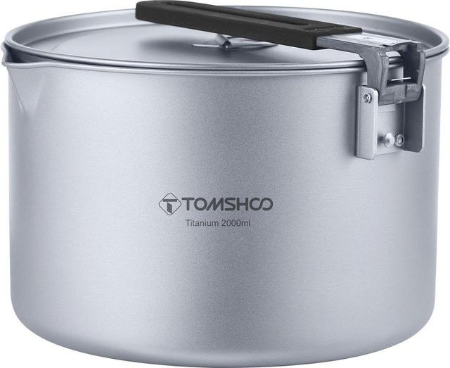 TOMSHOO Camping-Suppentopf aus Titan mit Deckel und zusammenklappbarem Griff, Silber, 2 Liter - Bild 1