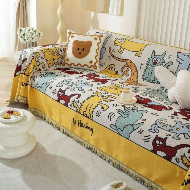 Your Warm Home Tagesdecke im Retro Japanischen Stil mit Cartoon-Design, Mehrfarbig, B/B: 90 x 90 cm - Bild 1