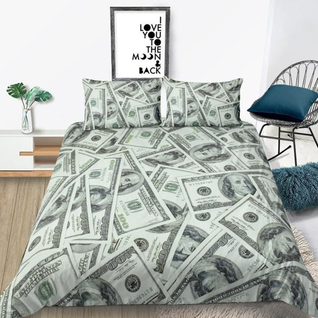 Flylo Bettwäsche Set mit Dollar-Münz- und Barren-Motiv in Grün, 3D-Druck, B/H: 245 x 210 cm - Bild 1