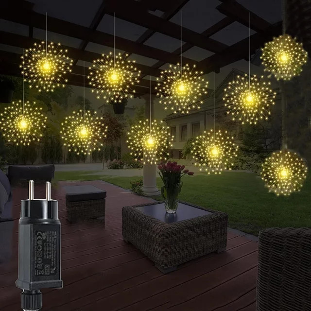 PAMNNY 10 in 1 Feuerwerk-Lichterkette mit 1200 LEDs, Starburst-Design, Warmweiß Multicolour, Weihnachts- und Party-Lichterkette für die Gartenparty-Dekoration - Bild 1