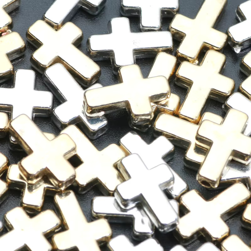 Laudsong Perlen Kreuz, Gold Silber Farbe, Acryl, 9x13mm, Unisex - Bild 3