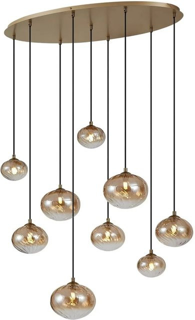 QAZQA Art Deco Hängelampe Jia in Gold mit bernsteinfarbenem Kugglas, 9-flammig - Bild 1