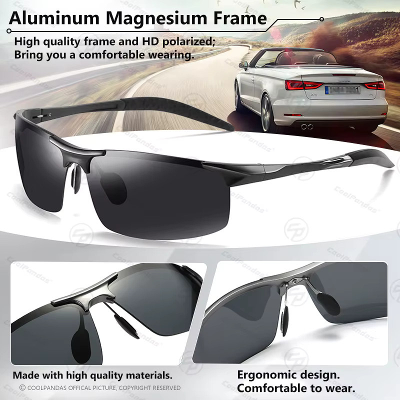 CoolPandas Sonnenbrille, randlos, Aluminium, schwarz, polarisiert, Herren - Bild 3