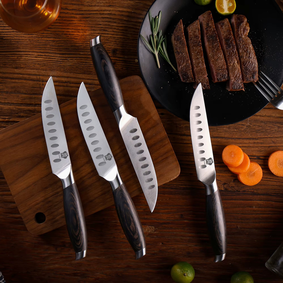 WILDMOK 4-teiliges Premium Steakmesser-Set aus deutschem Edelstahl mit ergonomischem Pakkaholz-Griff, 5 Zoll - Bild 4