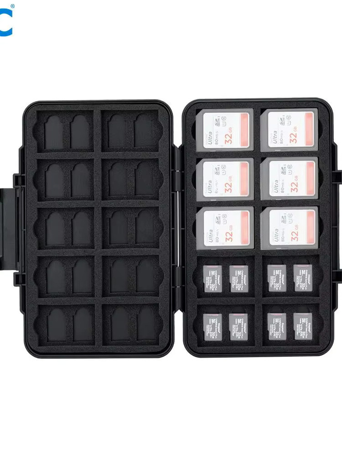 JJC Speicherkartenetui in Schwarz mit 60 Steckplätzen für 20 SD und 40 TF MicroSD Karten - Bild 7