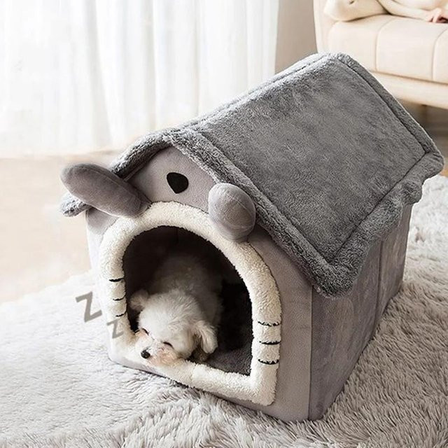 Yiran Furniture Hundehütte als Zelthaus für kleine, mittelgroße und große Hunde und Katzen, weiches Haustierbett mit abnehmbarem Kissen, Grau - Bild 1