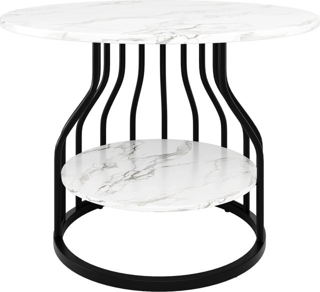 Merax Runder Esstisch in Schwarz mit Marmoroptik und Ablage, B/T/H: 80 x 80 x 76 cm - Bild 1