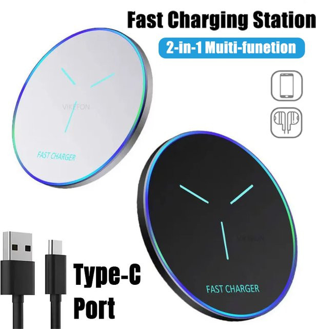 Opansten Drahtlose Ladestation mit LED-Licht für iPhone, Samsung, Xiaomi und AirPods in Weiß - Bild 1