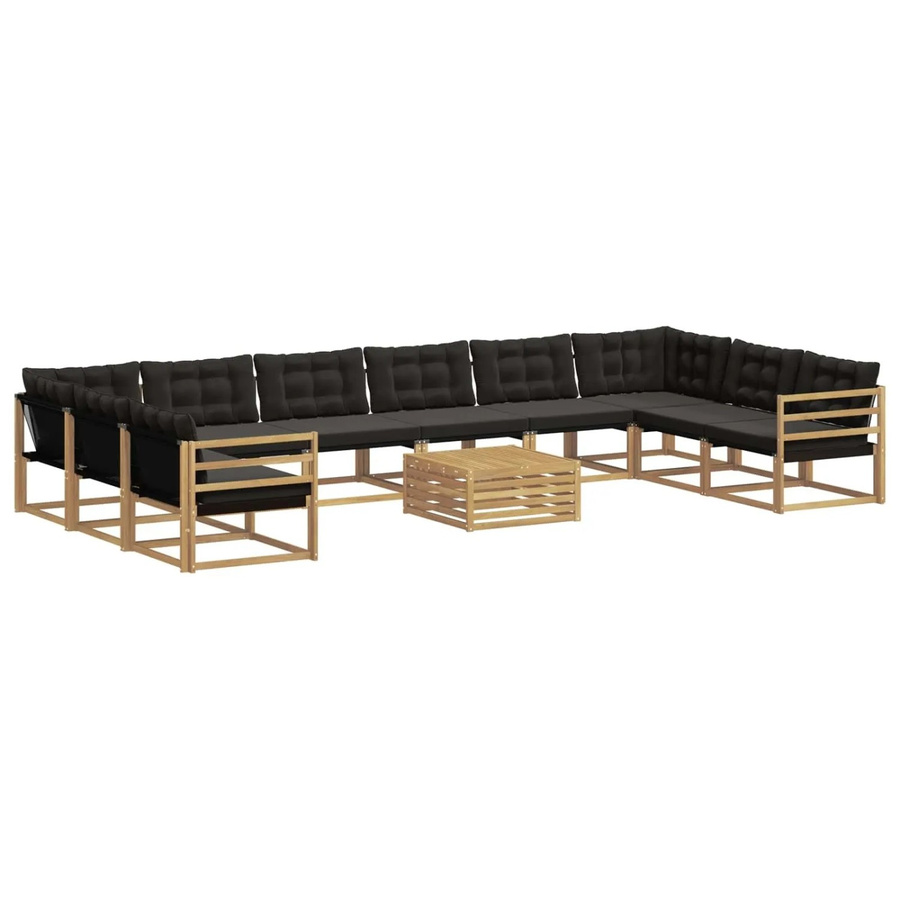 vidaXL Outdoor-Sofagarnitur in U-Form aus Akazienholz und Textilene mit Kissen, 11-teilig, Weiß-Schwarz - Bild 2