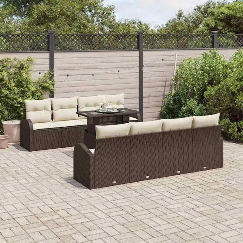 vidaXL Garten-Sofa-Set aus Poly-Rattan mit 7 Kissen in Braun - Bild 1