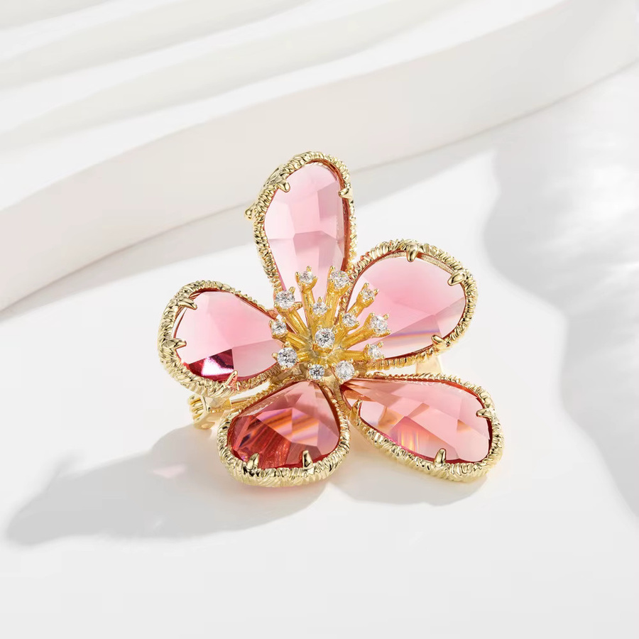 trsince Brosche, Glasblumen-Kristall, Gold, Damen - Bild 1
