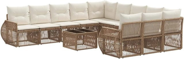 vidaXL Gartensofa-Set 12-teilig aus Poly-Rattan in Beige mit Polsterung und Armlehnen - Bild 1