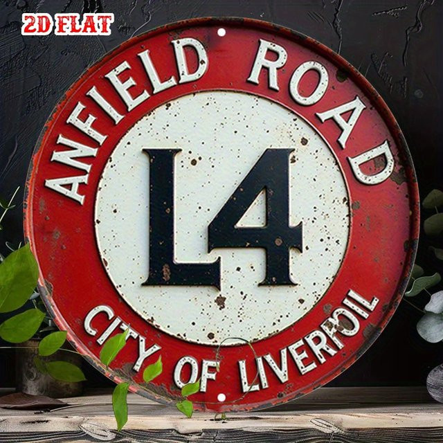 Potdemiel Vintage Liverpool Anfield Road Rundes Aluminiumschild in Rot, Durchmesser: 20 cm - Bild 1