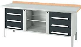 Kastenwerkbank Schäfer Shop Select PW 200-2 in Anthrazit mit Buche Multiplexplatte und Stahlabdeckung, Belastbarkeit bis 750 kg, B: 200 cm, T: 70 cm, H: 84 cm - Bild 1