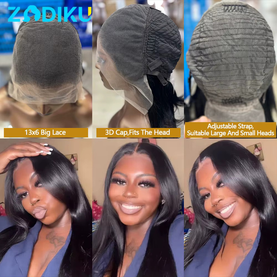 ZIDIKU Echthaarperücke, Transparent Lace Front, Seidig Glatt, Naturschwarz - Bild 7