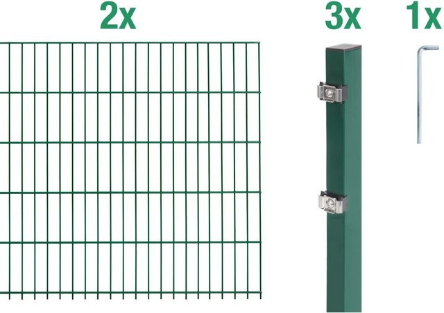 Metallzaun Doppelstabmatte Grund-Set aus Stahl, grün beschichtet, B: 200 cm, H: 160 cm - Bild 1
