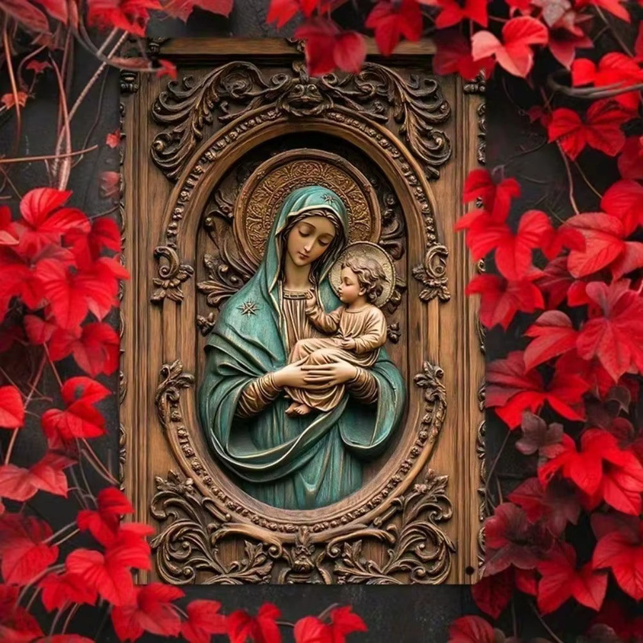 CIFBUY Religiöses Aluminium-Wandkunstset Jesus Mary geprägtes Metallblechschild wetterbeständig und rechteckig - Bild 3