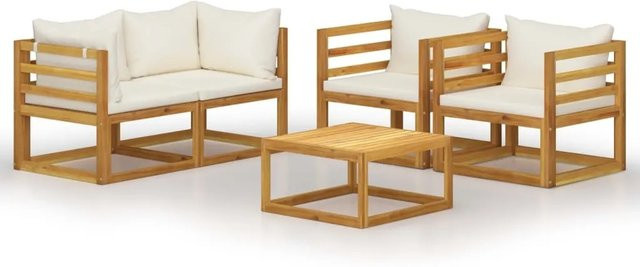 vidaXL 5-tlg Garten-Lounge-Set Modell 2 aus massivem Akazienholz mit Auflagen in Creme/Beige - Bild 1