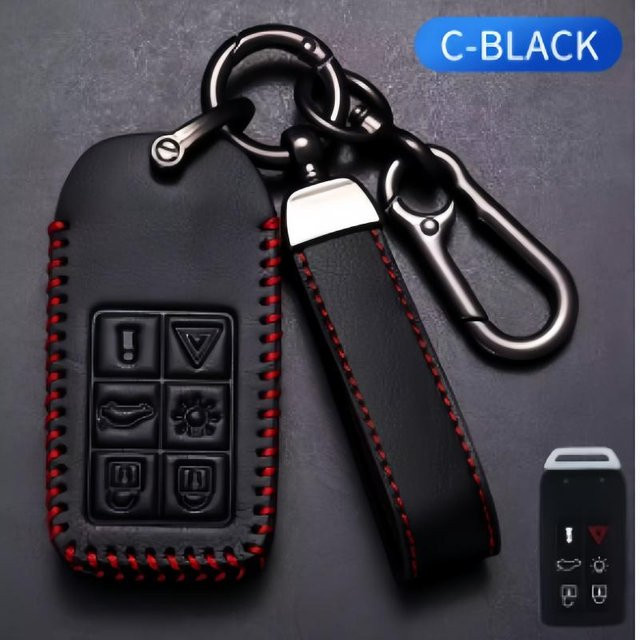 Leder Schlüsselhülle für Volvo S60L XC60 S80L V60 V40 Fob in Schwarz für 5/6 Tasten - Bild 1