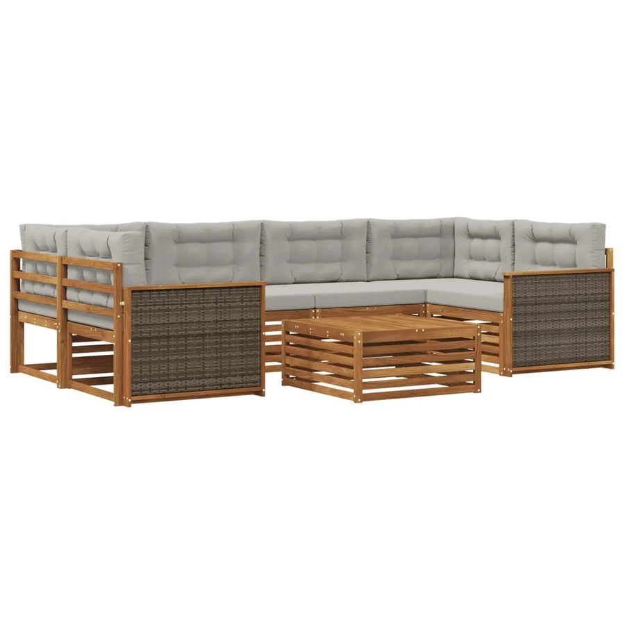 vidaXL Outdoor-Sofagarnitur in U-Form aus massivem Akazienholz mit 7 Kissen in Hellgrau - Bild 2