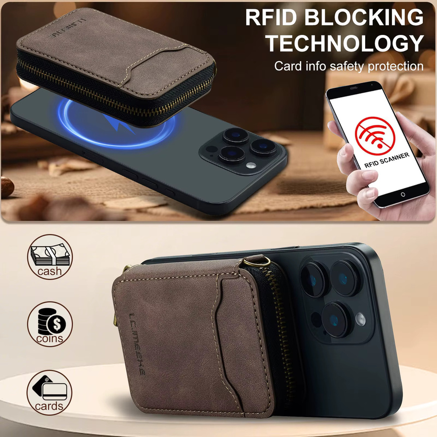 Magnetische Leder-Handytasche mit Reißverschluss und Kartensteckplatz für iPhone 17, Samsung Galaxy, Google und Xiaomi in Schwarz - Bild 4