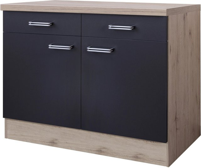 Flex-Well Küchen-Unterschrank Miniperl in Anthrazit und Eiche hell Nachbildung, Breite: 100 cm, Höhe: 86 cm, Tiefe: 53,2 cm - Bild 1