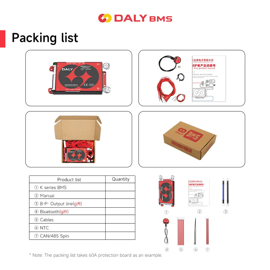 Daly Smart LiFePO4 BMS-Karte mit Bluetooth, UART, RS485 und CANBUS-Kommunikation für 18650 Akkupacks in Rot - Bild 5