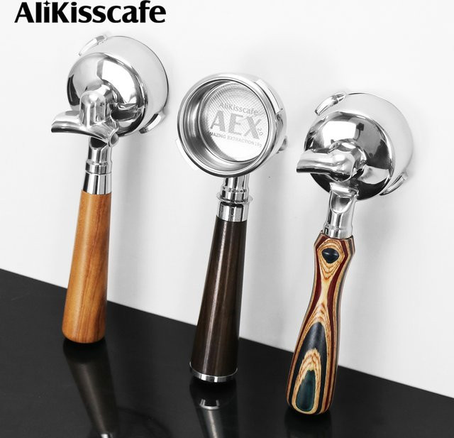 AliKisscafe 58mm Siebträger mit Doppelauslauf-Kit für Gaggia Classic Pro und Baby Espressomaschinen, Silber - Bild 1