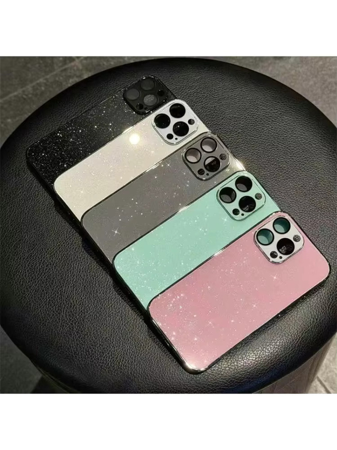 MUQGEW Glitzer Handyhülle aus Glas für iPhone 16, 15, 14, 13 und Pro Max mit Kameraschutz und stoßfestem Gehäuse in Grün - Bild 3