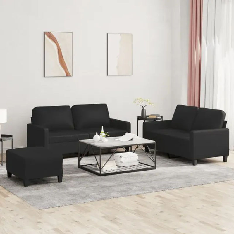 Vidaxl 3-Sitzer Sofa-Set mit Kissen in Schwarz aus Kunstleder im modernen Design - Bild 1