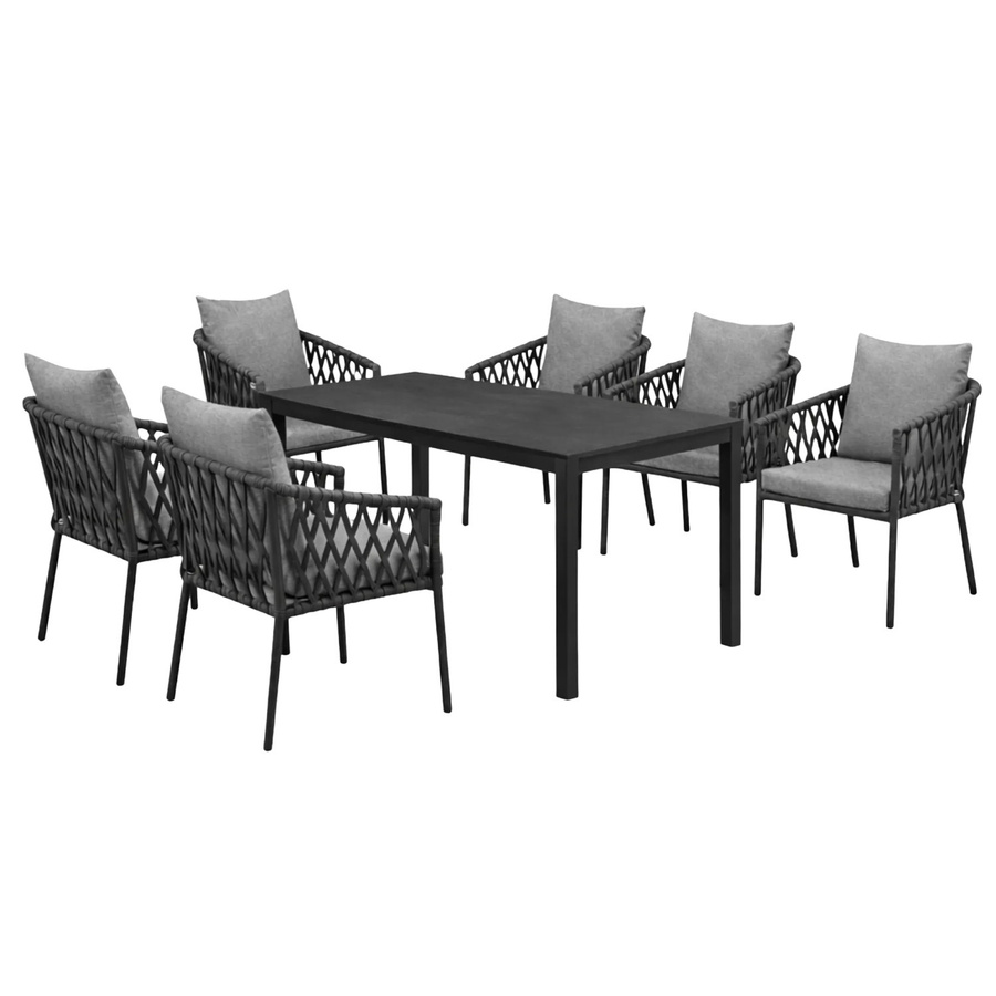 Greemotion Gartenmöbel-Set Bari 7-teilig in Grau-Anthrazit mit Kissen aus Aluminium und Glas-Keramik - Bild 2