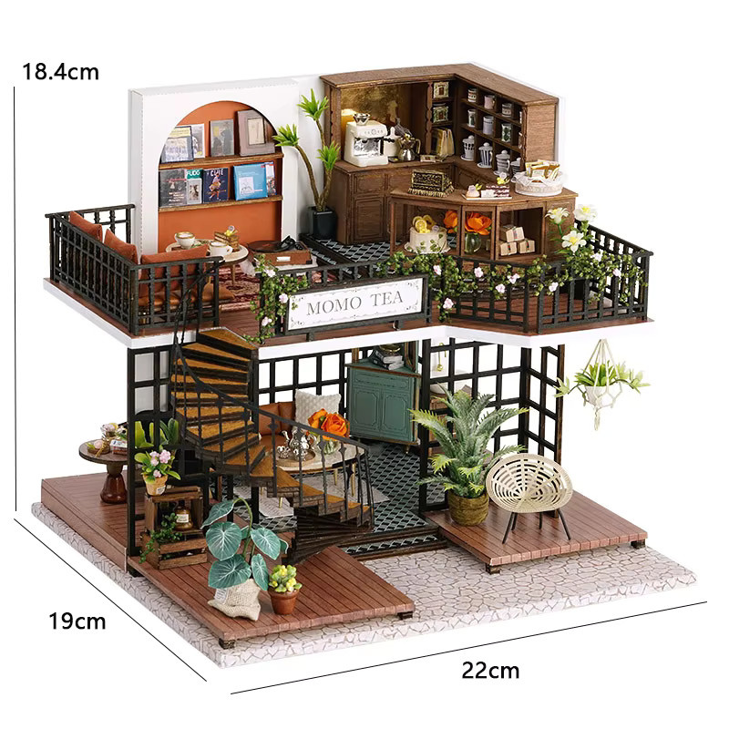 Zuuton MOMO TEA Café, DIY Holz Puppenhaus Bausatz, mit LED Licht, ab 14 Jahren - Bild 6