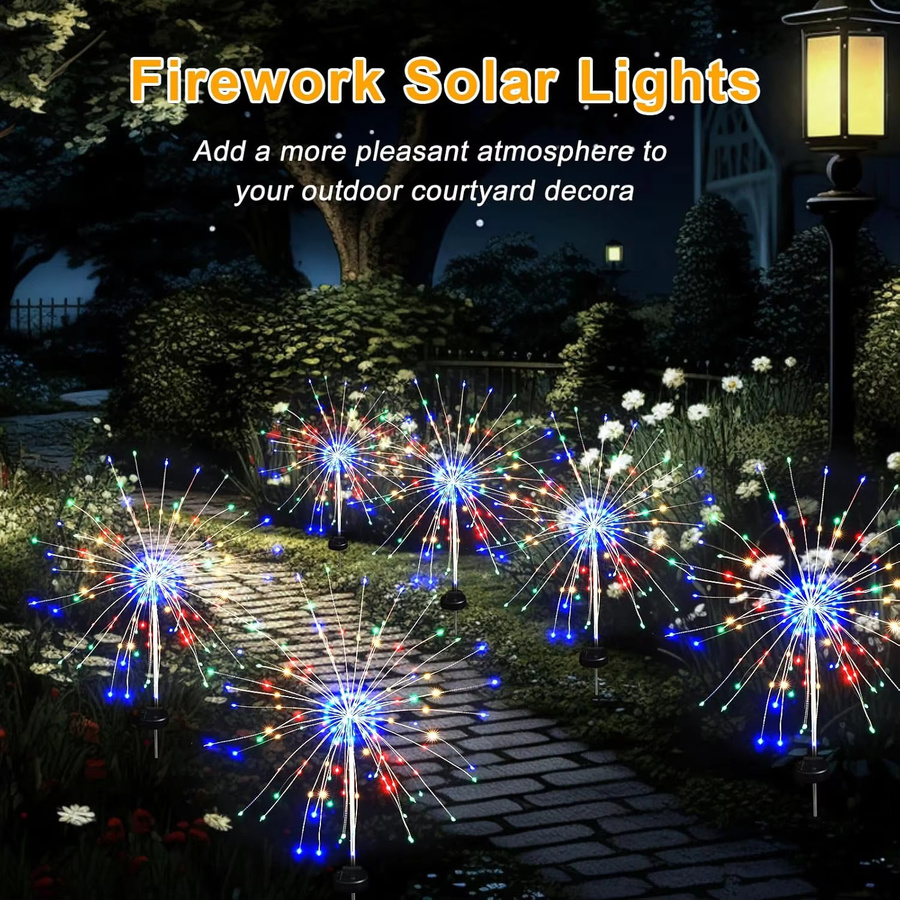 Peach Forest Solar LED Feuerwerkslichter mit 150 LEDs und 8 Beleuchtungsmodi, wasserdichte Kupferdraht-Lichterkette für Garten, Terrasse und Party-Dekoration - Bild 2