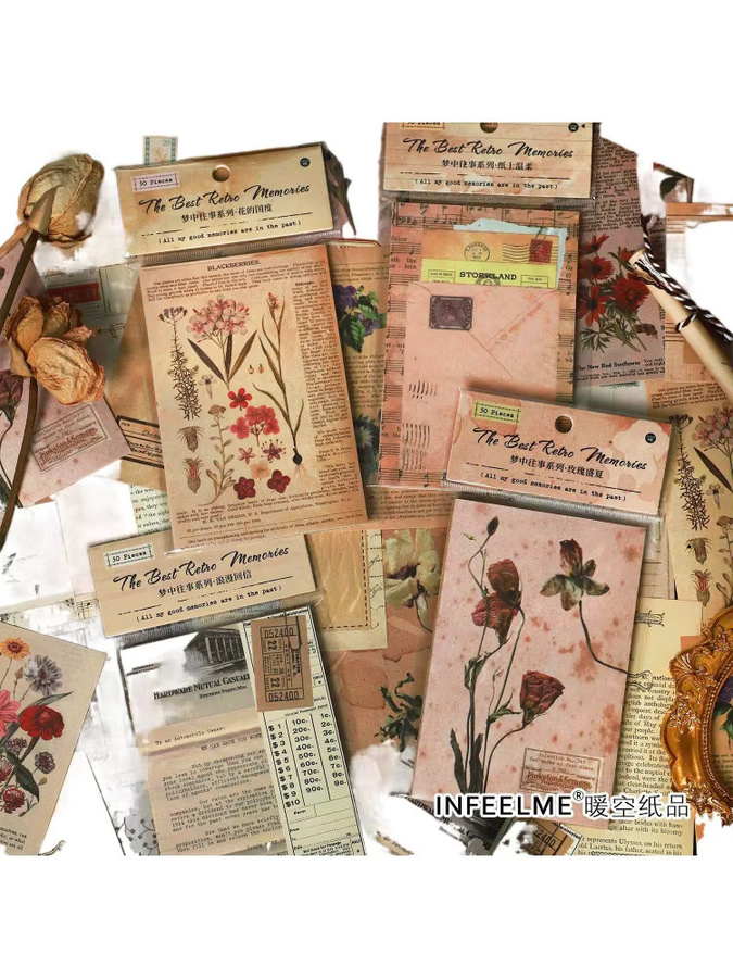 30-teiliges Vintage-Papier-Set mit botanischen Blumenmotiven in Multicolour für Scrapbooking und Tagebuchgestaltung, mattes Konstruktionspapier - Bild 3