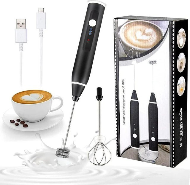 XIADYINJIA Elektrischer Milchaufschäumer und Eierschläger in Schwarz, wiederaufladbarer Dual-Stick-Milchkaffeemixer mit 3 Geschwindigkeiten - Bild 1