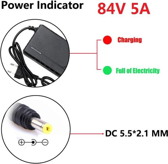 WAPUNO Intelligentes Schnellladegerät für 72V 20S Lithium-Ionen-Akkupacks, 5A, Schwarz, mit Lüfter und EU-Stecker - Bild 1