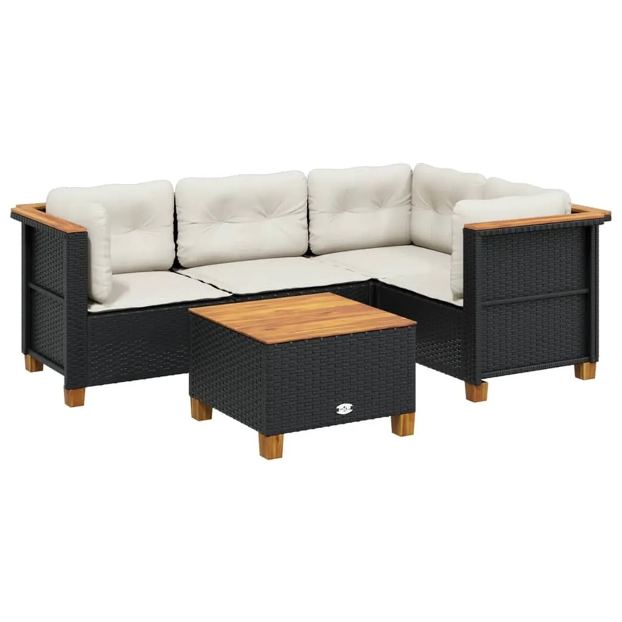 vidaXL 5-tlg Garten-Sofagarnitur aus Poly-Rattan in Schwarz mit Tisch und Kissen in L-Form - Bild 2