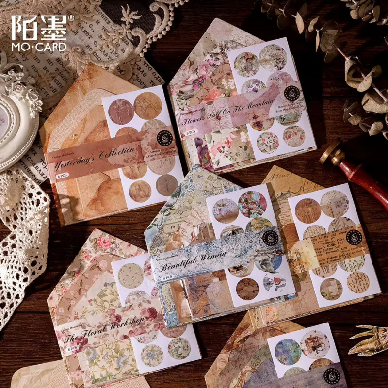 8-teiliges Vintage-Mini-Umschlag-Set im Retro-Stil aus Papier, Mehrfarbig - Bild 2