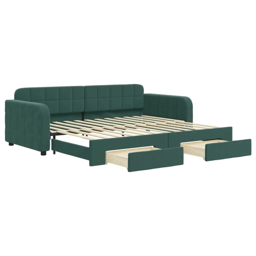 vidaXL Tagesbett ausziehbar mit Schubladen in Dunkelgrün und Samtbesatz, B/T/H: 90 x 200 x 71 cm - Bild 2