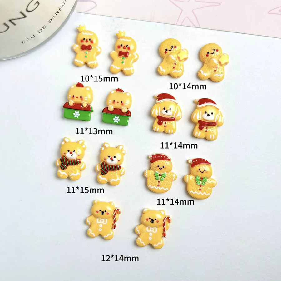 20 Stück Nagel Charms Weihnachten Motiv Harz, Gelber Bär Schneemann, Elch, Lebkuchenmann - Bild 2