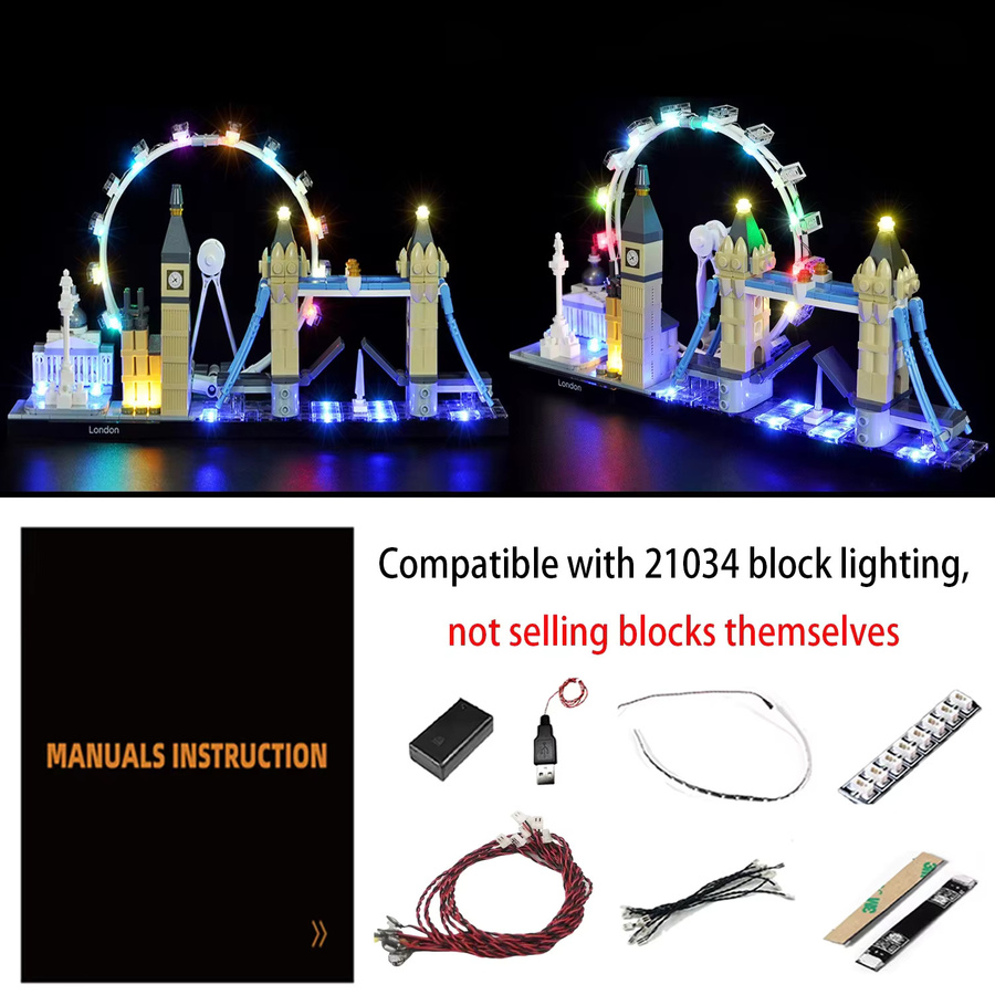 LYBMTWF LED-Lichtset für Architektur-Modell 21034 London, RGB SMD Beleuchtung mit USB-Anschluss und Driver, mehrfarbig/grau - Bild 5