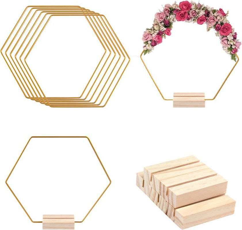 WEIGAO Blumenkranz aus Metall in Gold als rundes Herzstück mit Stand für Hochzeit und Baby Shower als DIY Tischdekoration - Bild 1