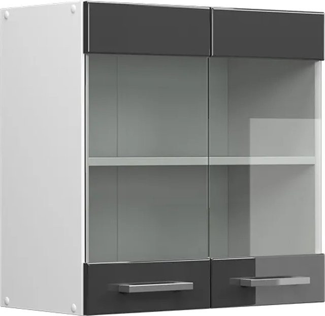 Vicco R-Line Küchenglasschrank Glashängeschrank mit Glastüren in Anthrazit Hochglanz und Weiß, Breite: 60 cm - Bild 1