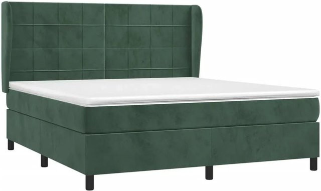 vidaXL Boxspringbett mit Matratze in Dunkelgrün aus Samt, Hybridbett mit Taschenfederkern, B/T: 160 x 200 cm - Bild 1