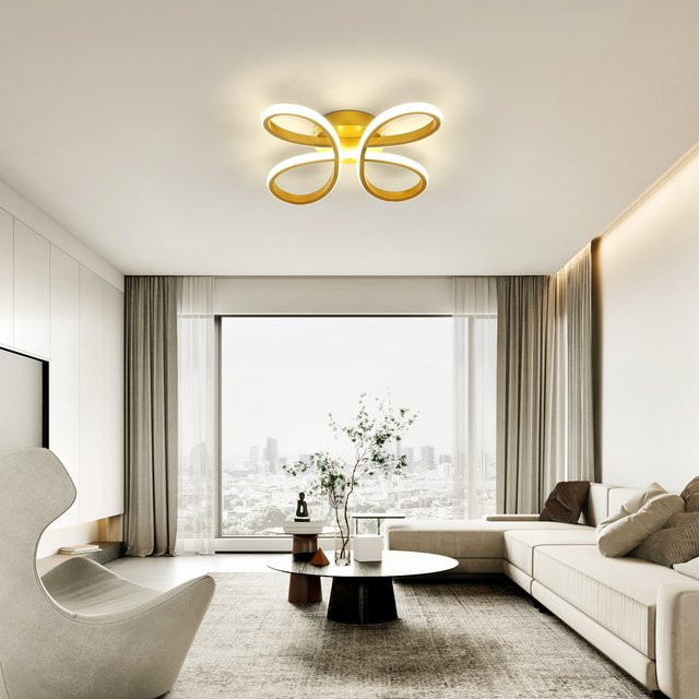 Moderne Riserva LED-Deckenleuchte in Blumenform aus Metall, Farbe Gold/Messing oder Weiß, warmweißes Licht für Wohnzimmer, Schlafzimmer, Flur und Balkon - Bild 1