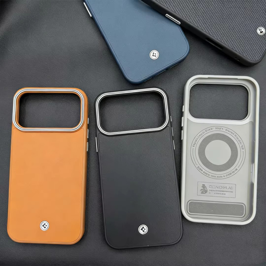 Spigen Enzo Leder MagFit MagSafe Schutzhülle für iPhone 17, Air 16, 15, 14, 13 Pro Max in Schwarz mit Kohlefaser-Optik und magnetischer Funktion - Bild 2