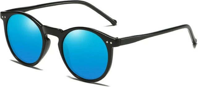 Polarisierte Sonnenbrille, Unisex, Rund, Vollrand, Kunststoff, Schwarz, Grau, Blau, Silber - Bild 1